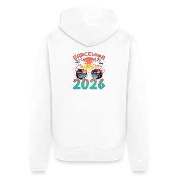 Barcelona 2026 - Unisex Premium Bio Zip Hoodie - Weiß - Hinten - Thijin (182cm)
