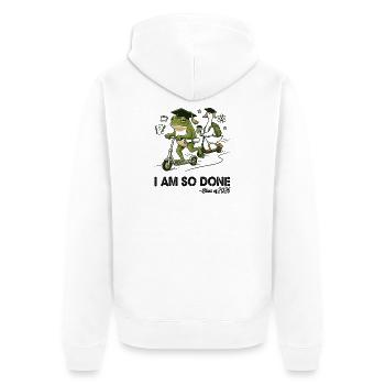 Ich bin fertig, Klasse 2026 - Unisex Premium Bio Zip Hoodie - Weiß - Hinten - Thijin (182cm)