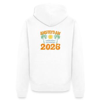 Amsterdam 2026 - Unisex Premium Bio Zip Hoodie - Weiß - Hinten - Thijin (182cm)