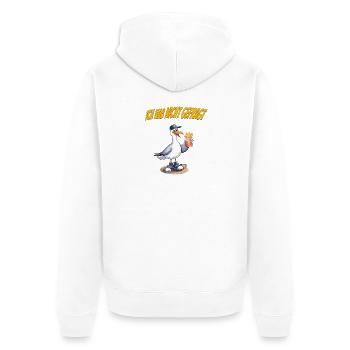 Ich hab nicht gefragt Möwe Pommes Spruch - Unisex Premium Bio Zip Hoodie - Weiß - Hinten - Thijin (182cm)