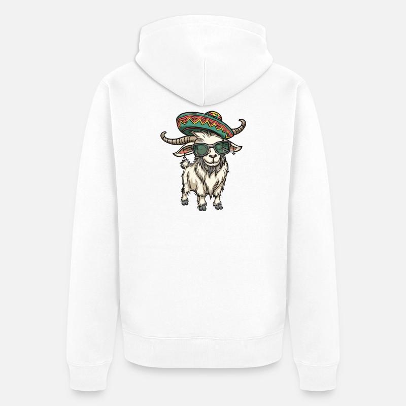 Bergziege Comic Lustig Sombrero - Unisex Premium Bio Zip Hoodie - Weiß