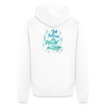 Ich bete an die Macht der Liebe - Lettering - Unisex Premium Bio Zip Hoodie - Weiß - Hinten - Thijin (182cm)