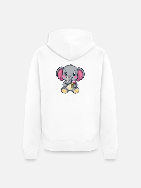 Kleiner Elefant genießt Eis - Unisex Premium Bio Zip Hoodie - Weiß
