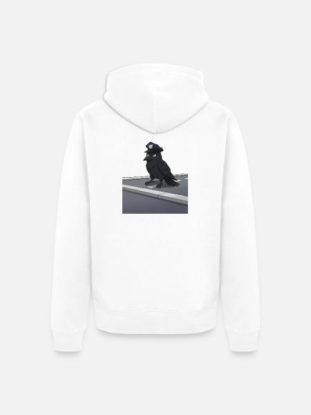 Rabe als Polizeibeamter auf Straße - Unisex Premium Bio Zip Hoodie - Weiß