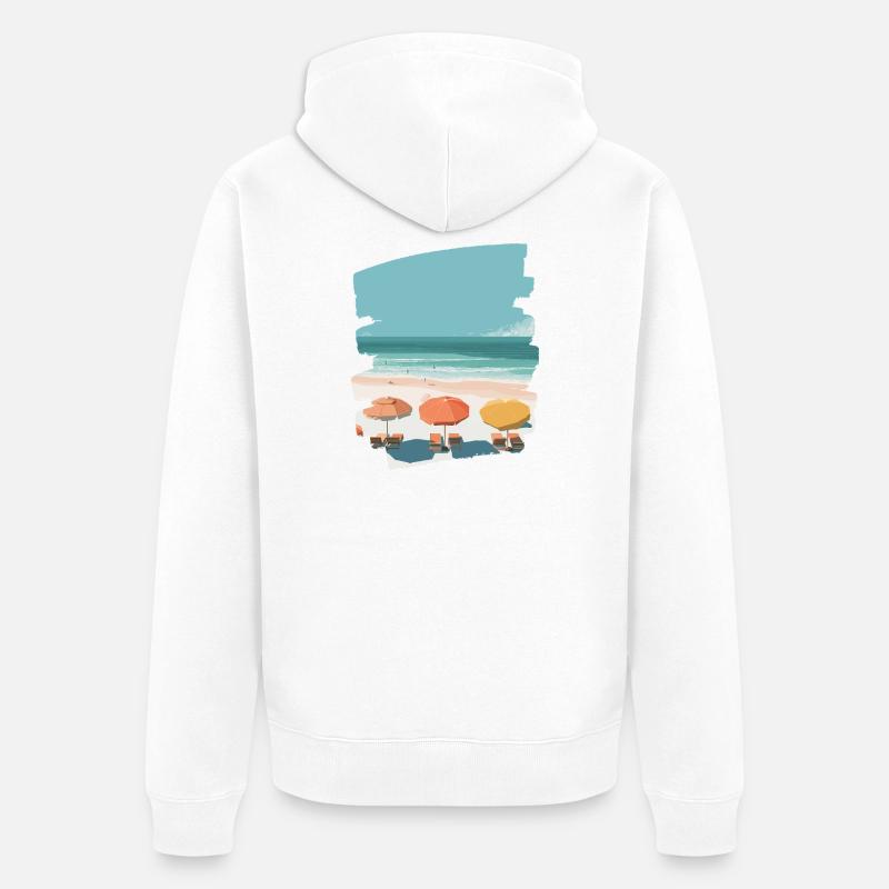 Plage colorée avec parasols - Veste à capuche bio Premium Unisexe - blanc