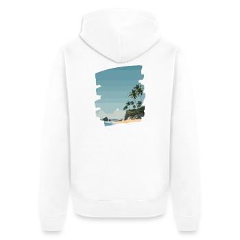 Sonnenuntergangsstrand mit Palmen - Unisex Premium Bio Zip Hoodie - Weiß - Hinten - Thijin (182cm)