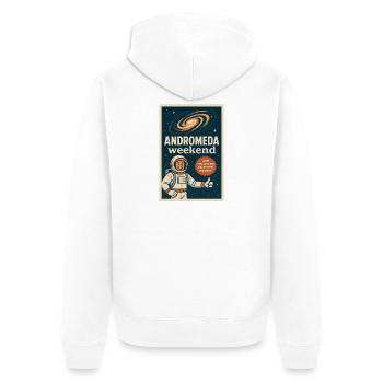 Andromeda Wochenende | Space Humor Retro - Unisex Premium Bio Zip Hoodie - Weiß - Hinten - Thijin (182cm)