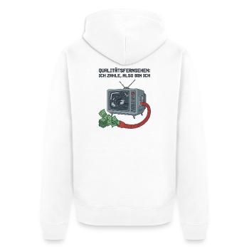 Rundfunkbeitrag Fernsehen Gebühren Satire - Unisex Premium Bio Zip Hoodie - Weiß - Hinten - Thijin (182cm)