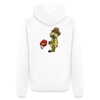 Pfiffiger Teddy Kinder Bär Kind  Blume - Unisex Premium Bio Zip Hoodie - Weiß - Hinten - Thijin (182cm)