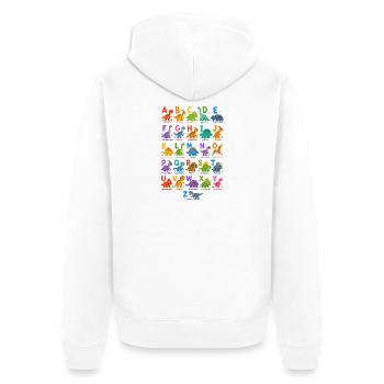 Dino-Alphabet: Bunte Buchstabenwelt - Unisex Premium Bio Zip Hoodie - Weiß - Hinten - Thijin (182cm)