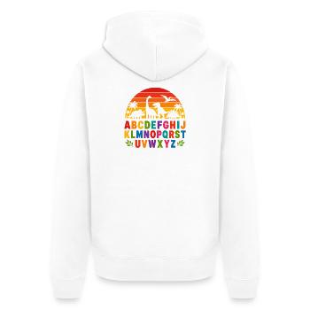 Regenbogen-Dino-Alphabet - Unisex Premium Bio Zip Hoodie - Weiß - Hinten - Thijin (182cm)