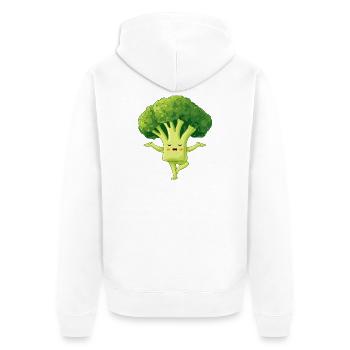 Kawaii Brokkoli Yoga Charme - Unisex Premium Bio Zip Hoodie - Weiß - Hinten - Thijin (182cm)