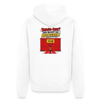 Radweg Ende Hier. Abenteuer Beginnt . - Unisex Premium Bio Zip Hoodie - Weiß - Hinten - Thijin (182cm)