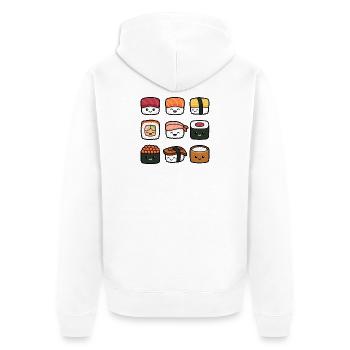 Sushi Lustiges japanisches Essen Sashimi Niedlich  - Unisex Premium Bio Zip Hoodie - Weiß - Hinten - Thijin (182cm)