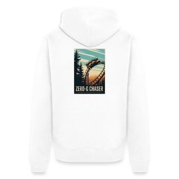 Chasseur en apesanteur | Sensation des montagnes russes - Veste à capuche bio Premium Unisexe - blanc - Dos - Thijin (182cm)