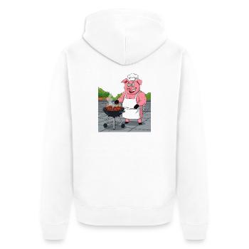 Grillendes gemütliches Schwein - Unisex Premium Bio Zip Hoodie - Weiß - Hinten - Thijin (182cm)