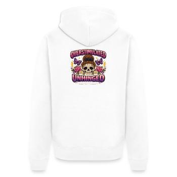 Overstimulated Unhinged Patch Skelett Geschenk - Unisex Premium Bio Zip Hoodie - Weiß - Hinten - Thijin (182cm)
