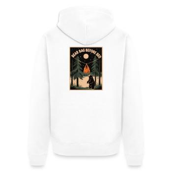Bear bag before sleeping | Camping - Unisex Premium Organic Zip Hoodie - white - Back - Thijin (182cm)