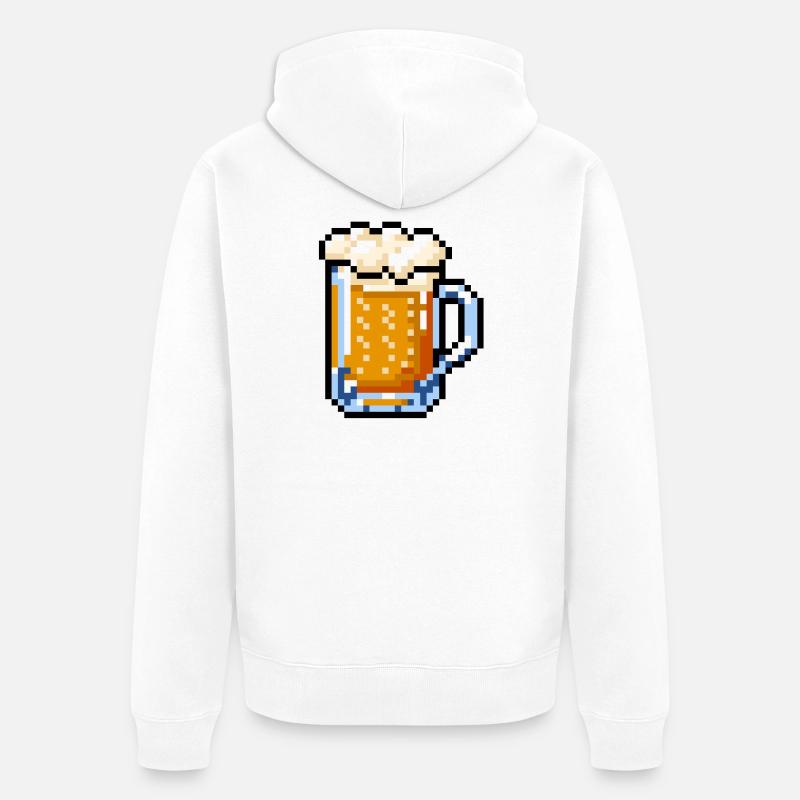 Bierglas Pixel Art – Retro Bier Design - Unisex Premium Bio Zip Hoodie - Weiß