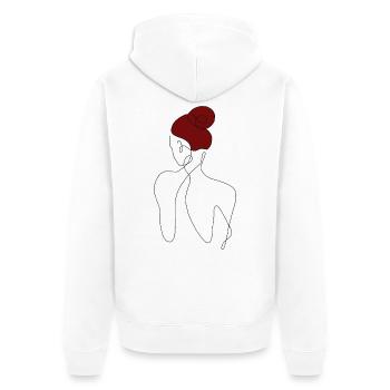 Elegant Womans back Line Art Style - with red hair - Unisex Premium Organic Zip Hoodie - white - Back - Thijin (182cm)