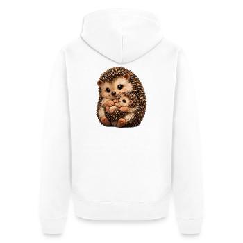 Umarmungsillustration von Mutter und Baby Igel - Unisex Premium Bio Zip Hoodie - Weiß - Hinten - Thijin (182cm)