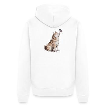 Chien Akita Inu avec motif papillon - Veste à capuche bio Premium Unisexe - blanc - Dos - Thijin (182cm)