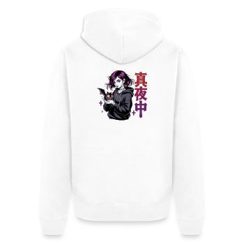  真夜中 Goth Anime Girl Mitternacht Fledermaus Gothic - Unisex Premium Bio Zip Hoodie - Weiß - Hinten - Thijin (182cm)