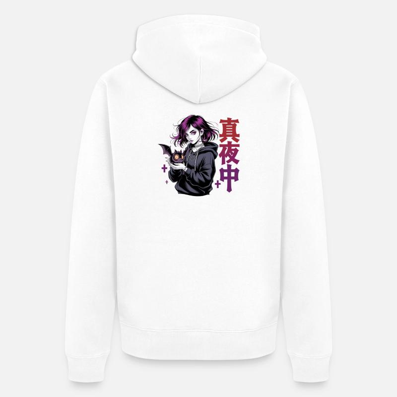 真夜中 Fille d’anime gothique Midnight Bat Gothic - Veste à capuche bio Premium Unisexe - blanc