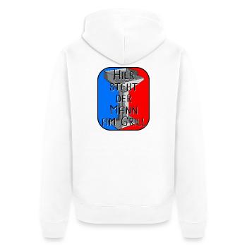 Hier Steht Der Mann Am Grill - Unisex Premium Bio Zip Hoodie - Weiß - Hinten - Thijin (182cm)