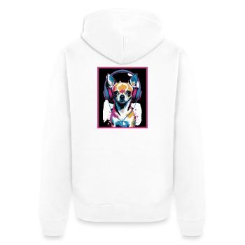 Chihuahua mit Kopfhörer - Unisex Premium Bio Zip Hoodie - Weiß - Hinten - Thijin (182cm)