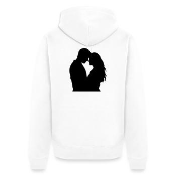 Couple Silhouette Amour Romance Petit ami de la Saint-Valentin - Veste à capuche bio Premium Unisexe - blanc - Dos - Thijin (182cm)