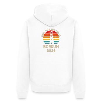Borkum Insel Retro Sunset 2026 - Unisex Premium Bio Zip Hoodie - Weiß - Hinten - Thijin (182cm)