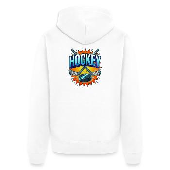 Eishockey Comic Style Schläger und Puck - Unisex Premium Bio Zip Hoodie - Weiß - Hinten - Thijin (182cm)