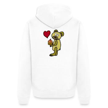 Teddy Muffin Heart Birthday Mother's Day Cake - Unisex Premium Organic Zip Hoodie - white - Back - Thijin (182cm)