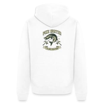 Pike Hunter Angler Predator Vintage - Unisex Premium Organic Zip Hoodie - white - Back - Thijin (182cm)