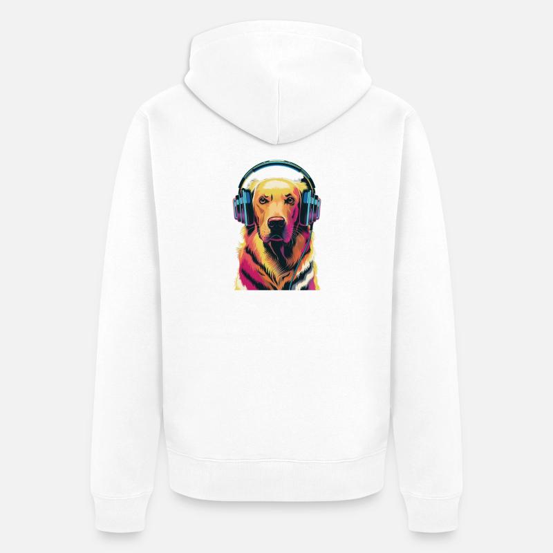 Golden Retriever avec des écouteurs - Veste à capuche bio Premium Unisexe - blanc