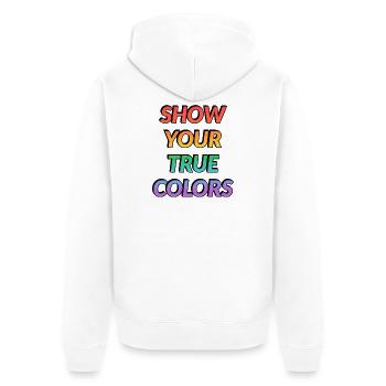 Zeig deine wahren Farben LGBT-Stolz - Unisex Premium Bio Zip Hoodie - Weiß - Hinten - Thijin (182cm)