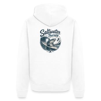 Saltwater Therapy Surfwave - Unisex Premium Organic Zip Hoodie - white - Back - Thijin (182cm)