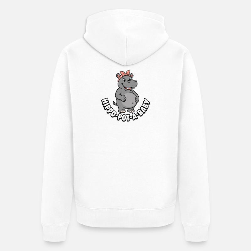 Schwangere Mutter Nilpferd-Topf-ein-Baby Nilpferd - Unisex Premium Bio Zip Hoodie - Weiß