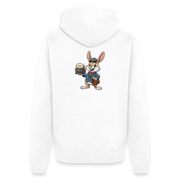Hase als Postbote mit Briefstapel - Unisex Premium Bio Zip Hoodie - Weiß - Hinten - Thijin (182cm)