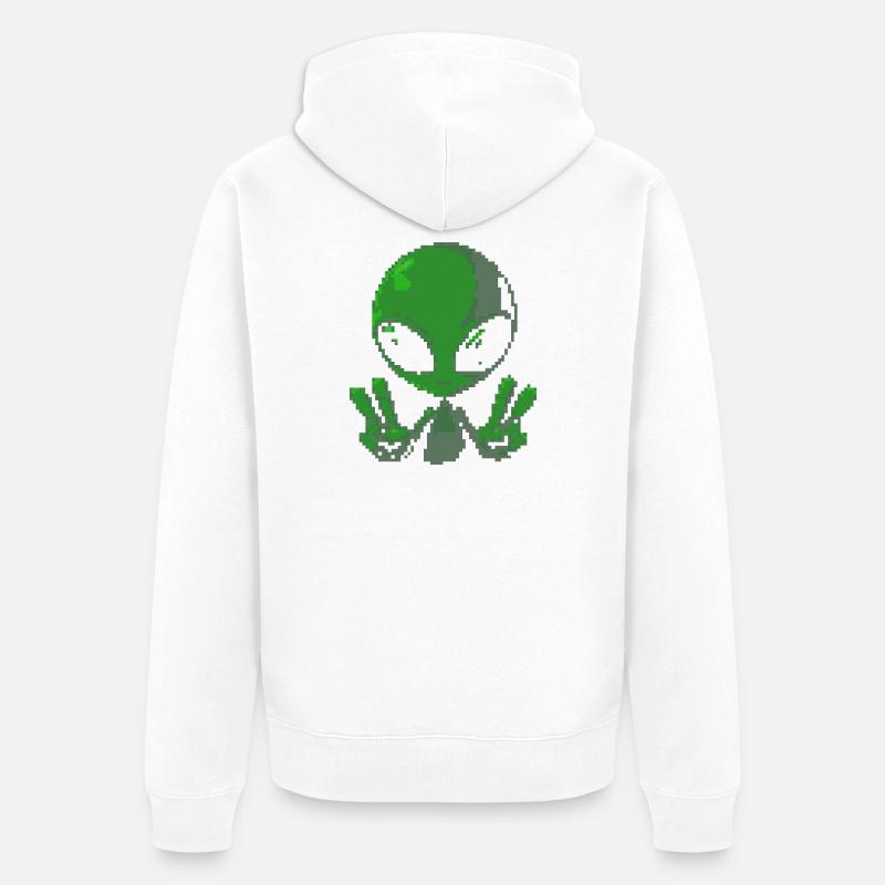 Pixel grünes Alien-Friedenszeichen - Unisex Premium Bio Zip Hoodie - Weiß