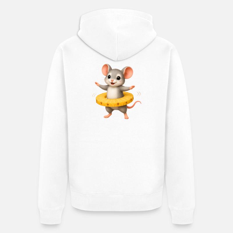 Fröhliche Maus mit Ananas Ring  - Unisex Premium Bio Zip Hoodie - Weiß