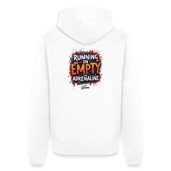 Laufend auf Leere und Adrenalin - Unisex Premium Bio Zip Hoodie - Weiß - Hinten - Thijin (182cm)