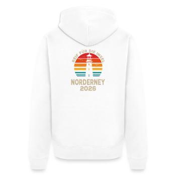 Norderney Leuchtturm Retro Sunset 2026 - Unisex Premium Bio Zip Hoodie - Weiß - Hinten - Thijin (182cm)