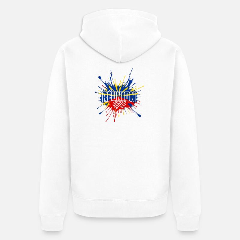 Splash Drapeau Réunion 974 - Veste à capuche bio Premium Unisexe - blanc