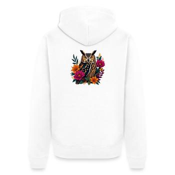 Waldkauz im Blütenkranz - Unisex Premium Bio Zip Hoodie - Weiß - Hinten - Thijin (182cm)