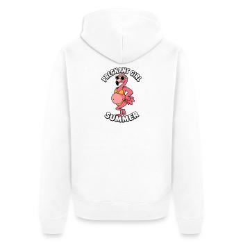 Fille enceinte, été, plage, flamant rose - Veste à capuche bio Premium Unisexe - blanc - Dos - Thijin (182cm)