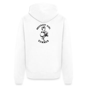Fille enceinte, été, plage, flamant rose - Veste à capuche bio Premium Unisexe - blanc - Dos - Thijin (182cm)
