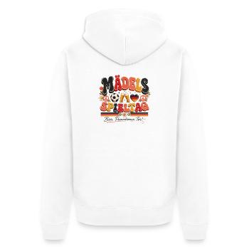 Mädels Spieltag – Bier & Fußball - Unisex Premium Bio Zip Hoodie - Weiß - Hinten - Thijin (182cm)