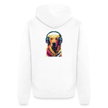 Golden Retriever avec des écouteurs - Veste à capuche bio Premium Unisexe - blanc - Dos - Thijin (182cm)